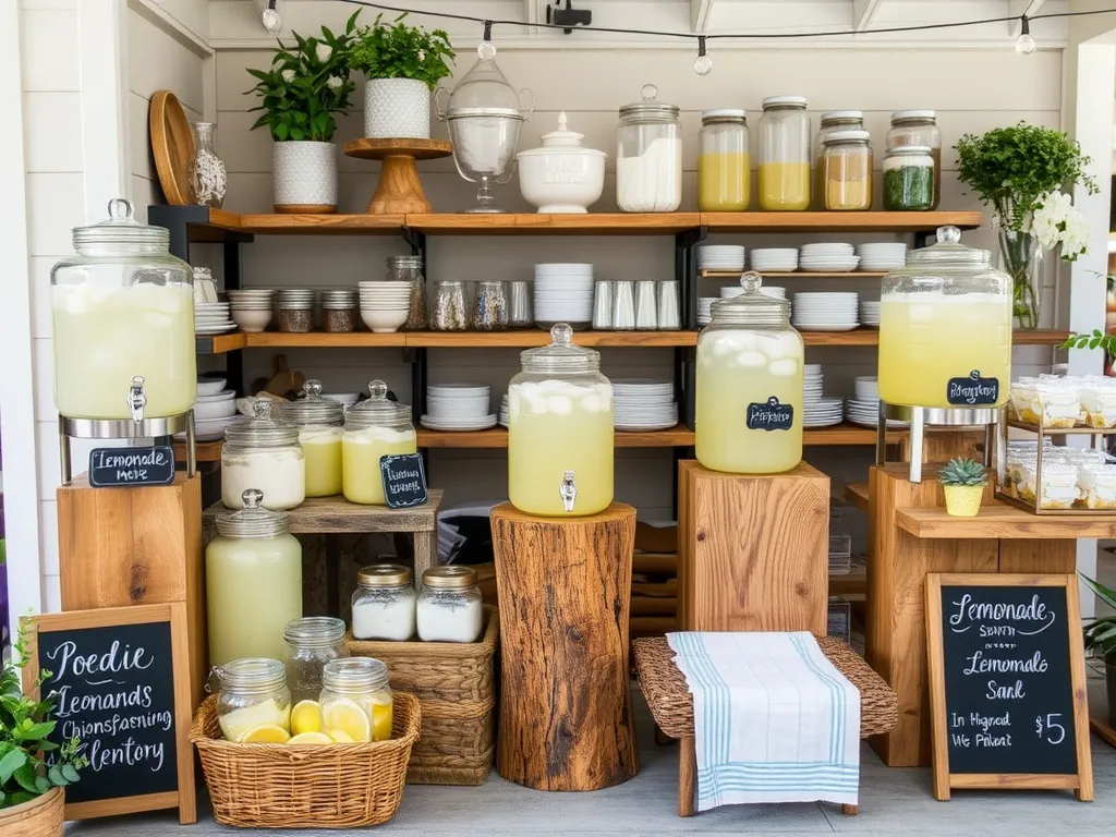 Classic wooden lemonade stand setup with organic textures